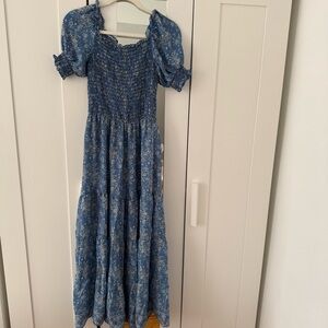 Max Studio Blue Floral Smocked Midi Dress | Cottagecore | Size S